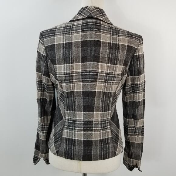Gerry Weber Gray Black Cream Plaid Wool Blend 3 Button Jacket Lined Size Small - Picture 3 of 6